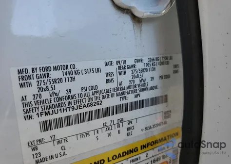 2018 Ford Expedition Xlt из США, поврежденный, VIN 1FMJU1HT9JEA68262